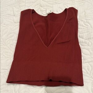Red Sleeveless Crop Tank Top with V-Neckline